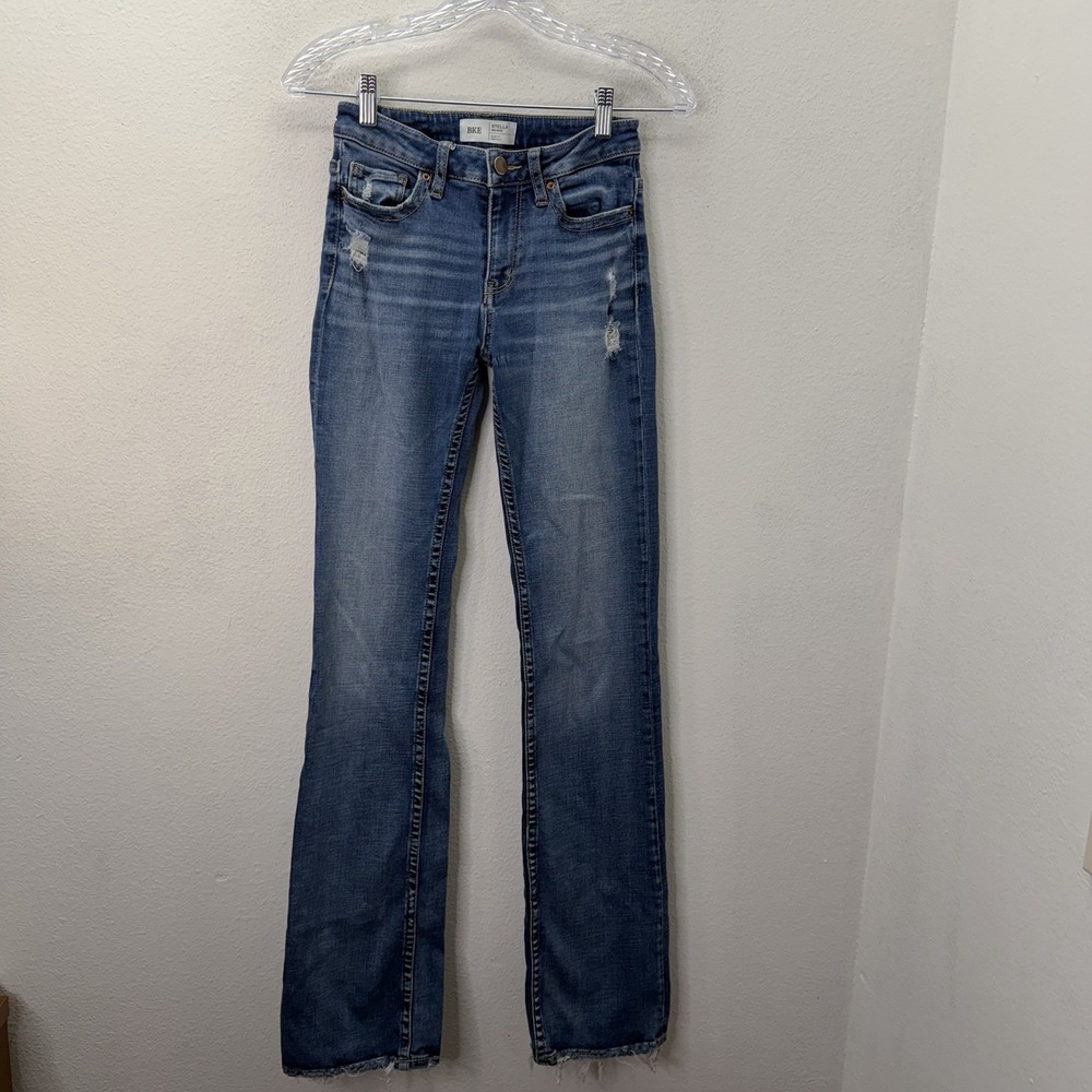 BKE Stella Jeans Womens 25x35.5 Medium Wash Low Rise Bootcut Stretch Denim Y2K